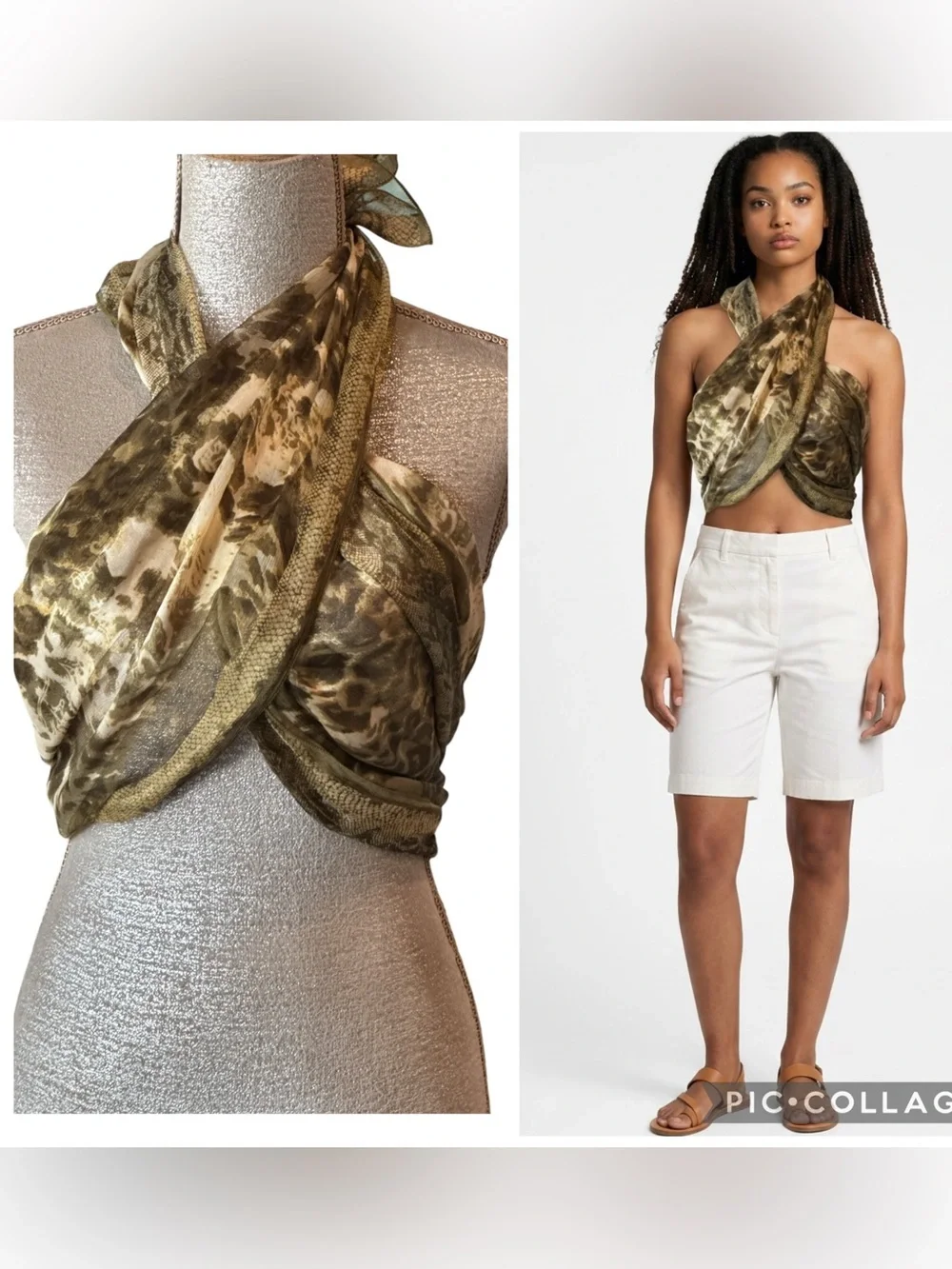 NWT Christian Fischbacher Silk Animal Print Oblong Scarf Wrap Olive Cream OS